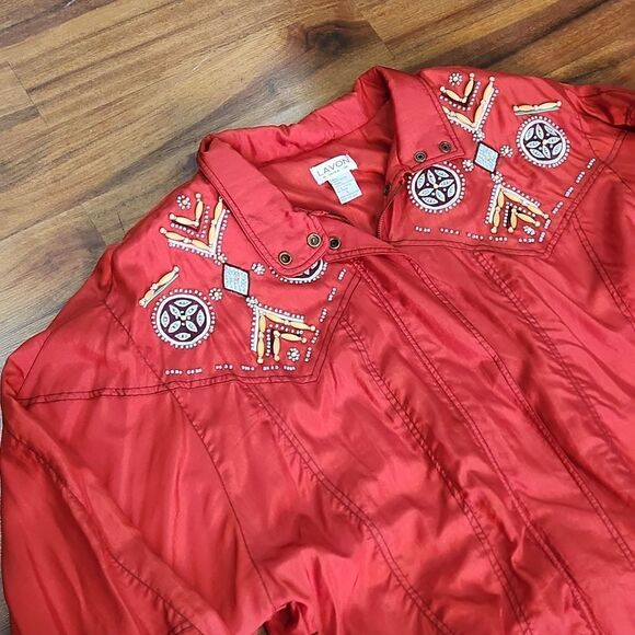 VTG Nylon 90's Beaded Red & Turquoise Track Suit Set - Picture 4 of 13